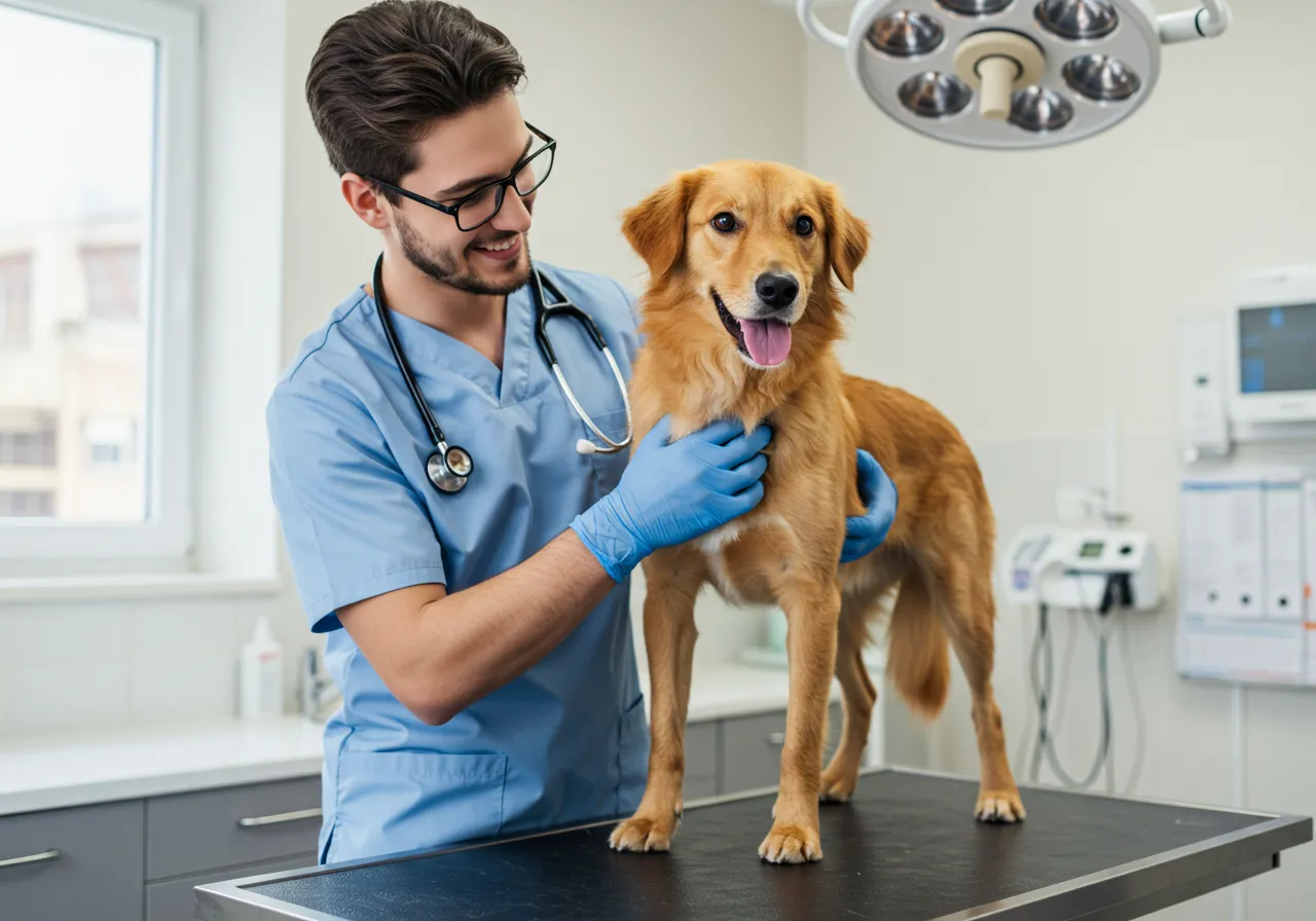 veterinário examinando antes de adotar um cachorro veterinario examinando antes de adotar um cachorro