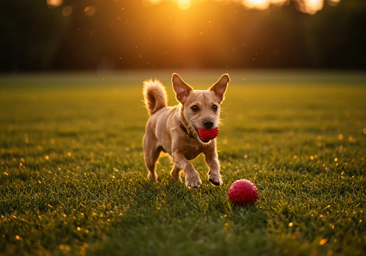 Cachorra de Raça Pequena com brinquedo uma bola