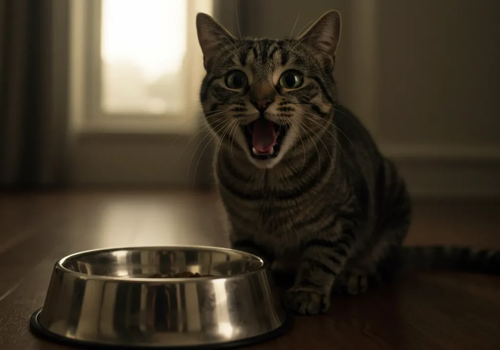 som de gato miando de fome