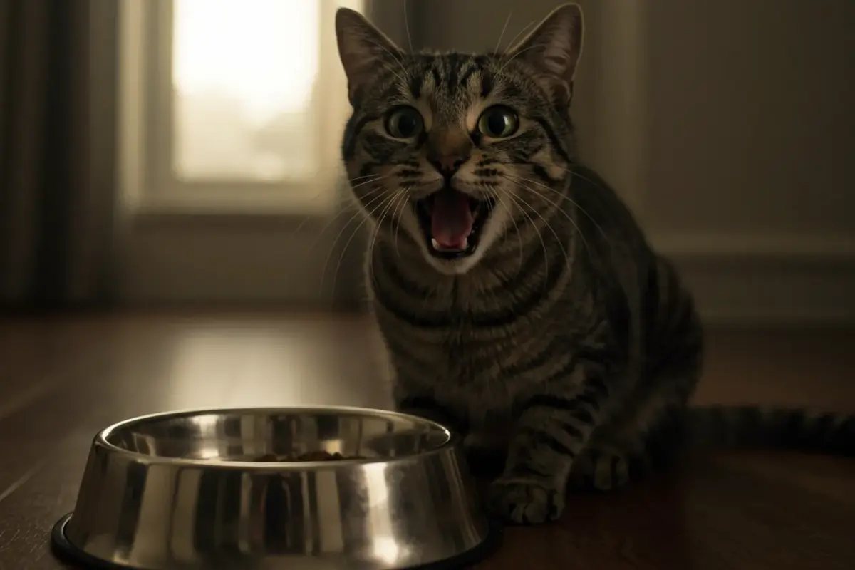 som de gato miando de fome