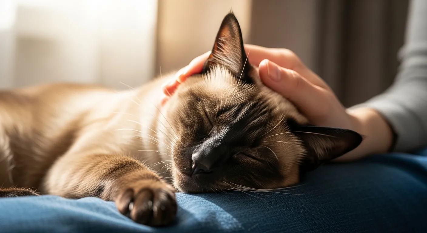 som de gato miando de fome no colo do dono