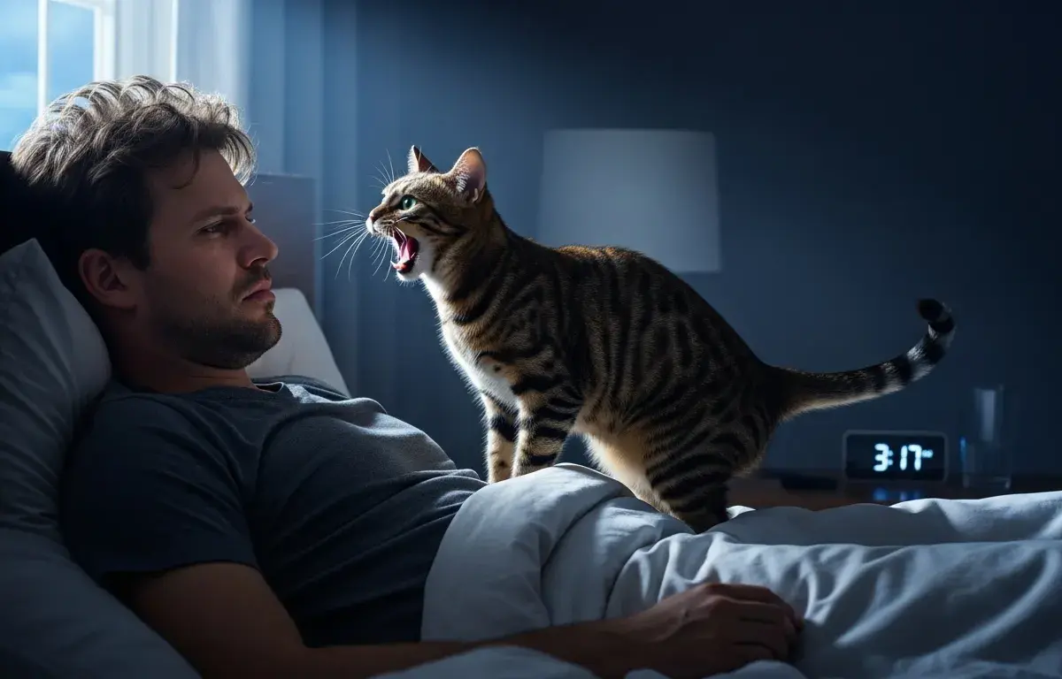 som de gato miando de noite
