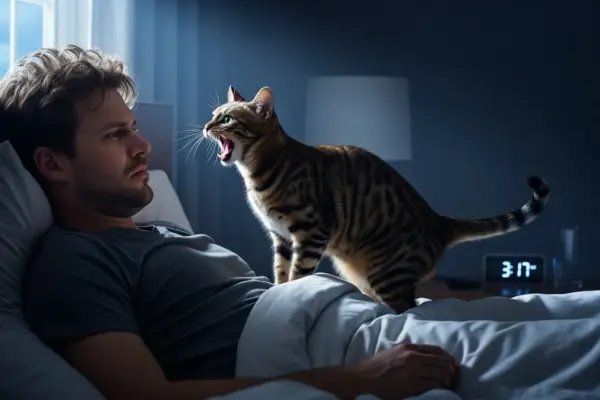 som de gato miando de noite