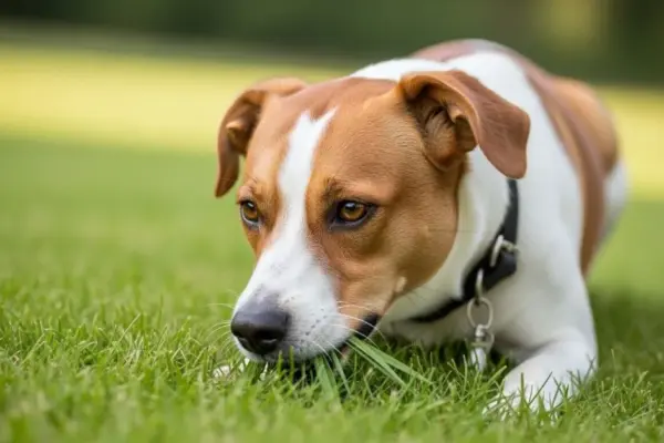 Cachorro comendo grama