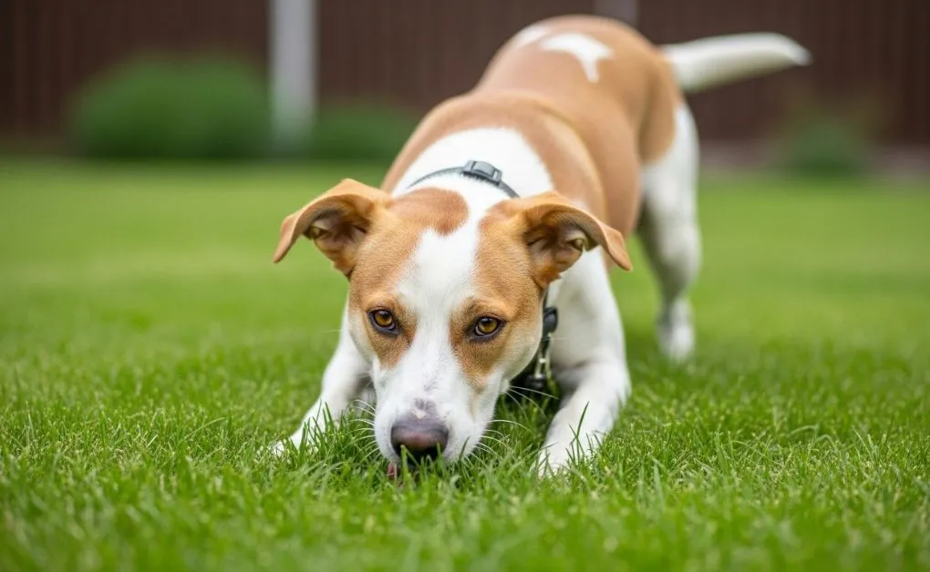 Cachorro comendo grama
