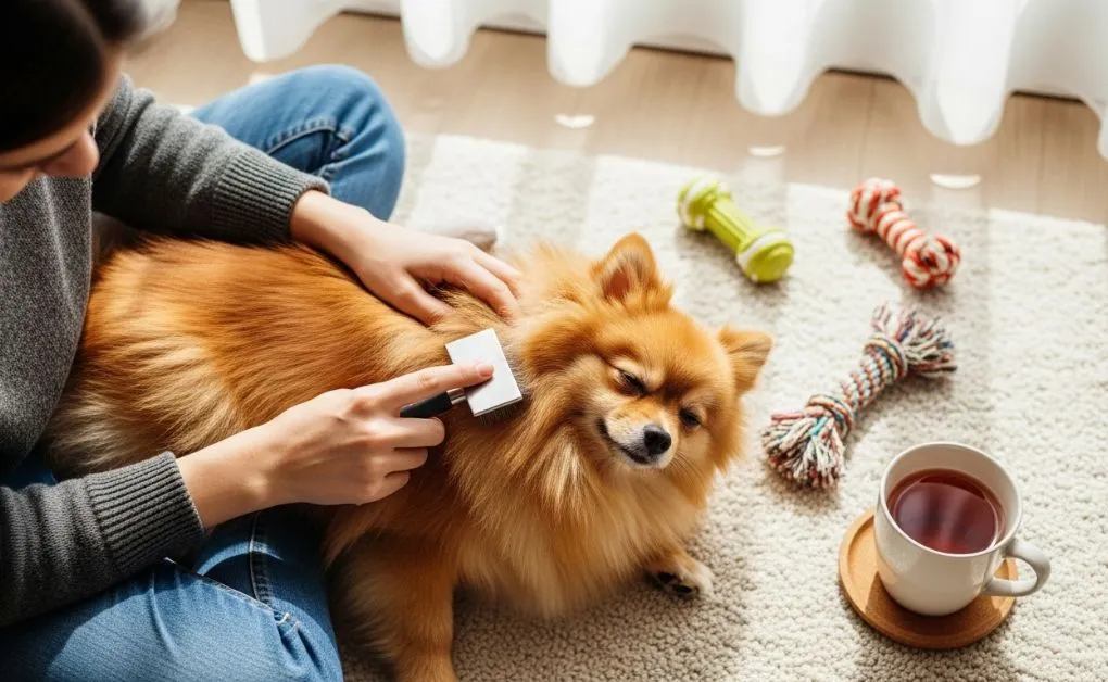 raça de cão peludo sendo escovado raça de cão peludo sendo escovado