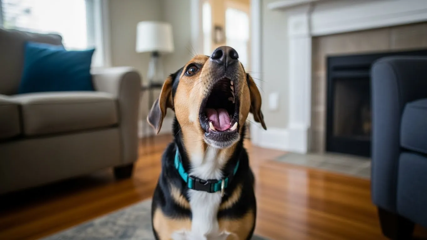 cão latindo em casa