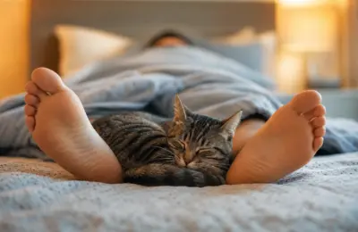 Porque os gatos dormem nos pés do dono em 2026: 5 motivos reais