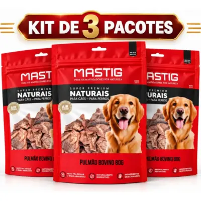 Kit 3- Petisco Pulmão Bovino Natural Premium Cães Mastig 80g